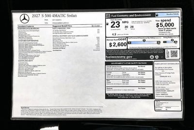 2027 Mercedes-Benz S-Class S 500 4MATIC®