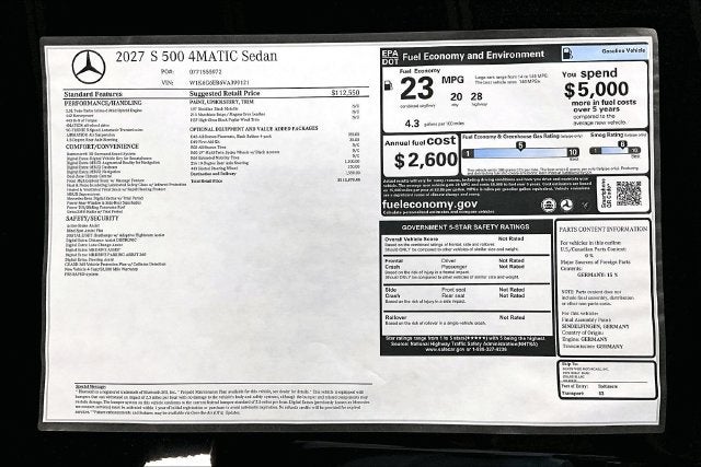 2027 Mercedes-Benz S-Class S 500 4MATIC®