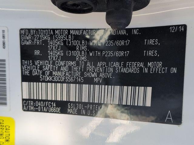 2015 Toyota SIENNA LE 3.5L LE 8 Passenger