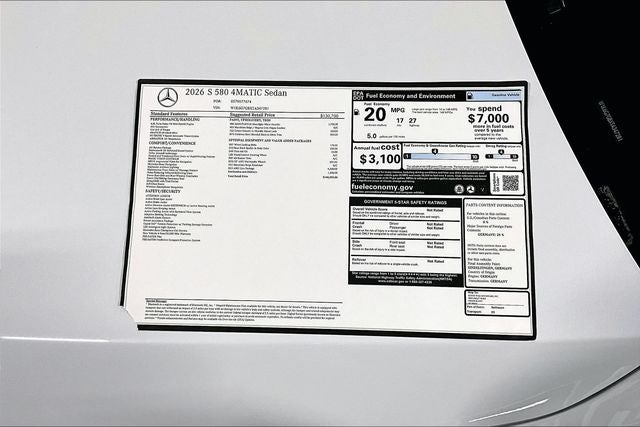 2026 Mercedes-Benz S-Class S 580 4MATIC®