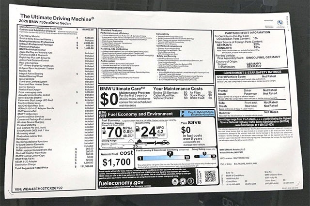 2026 BMW 7 Series 750e xDrive