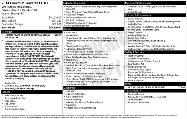 2014 Chevrolet Traverse LT 1LT