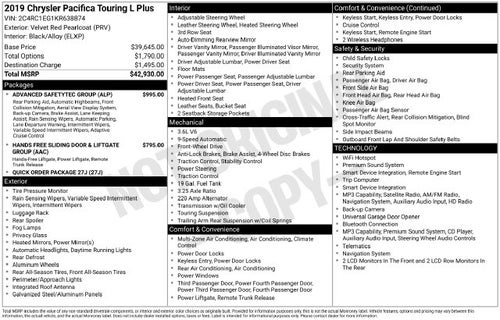 2019 Chrysler Pacifica Touring L Plus